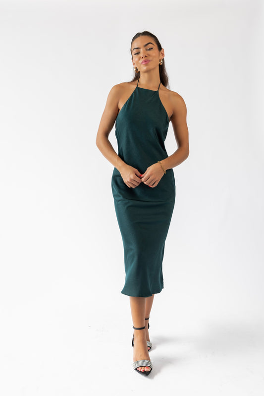 Amiri Green Satin Halter Maxi Dress