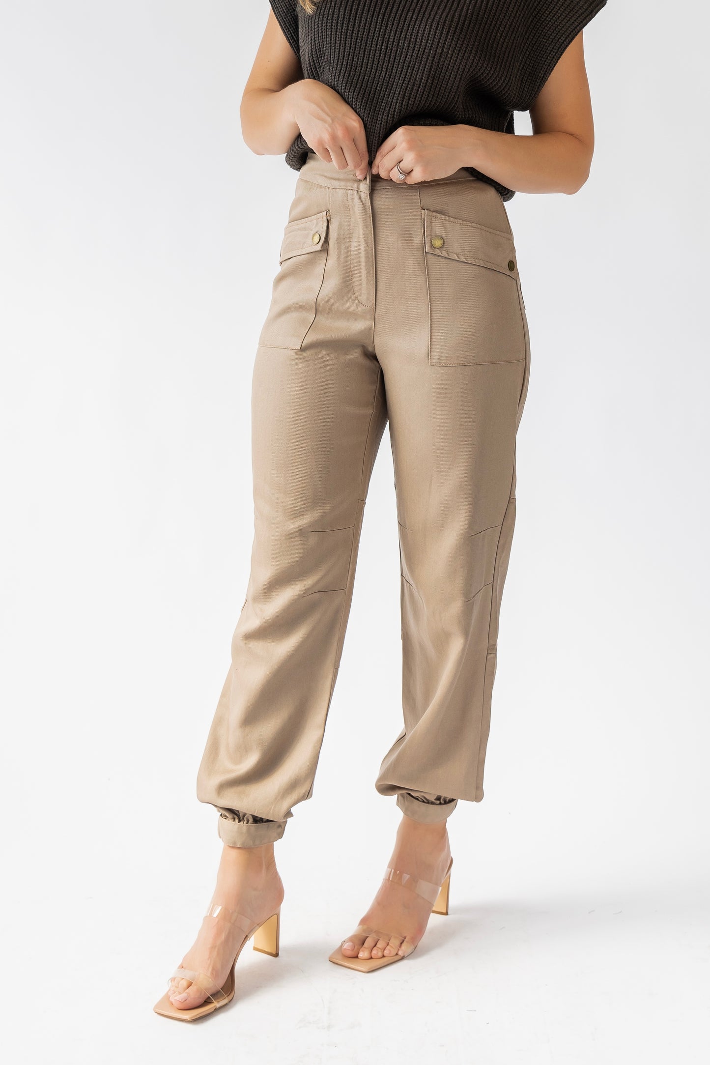 Dane Taupe Coated Cargo Pants