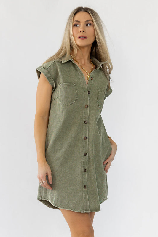 Luella Olive Twill Shirt Dress