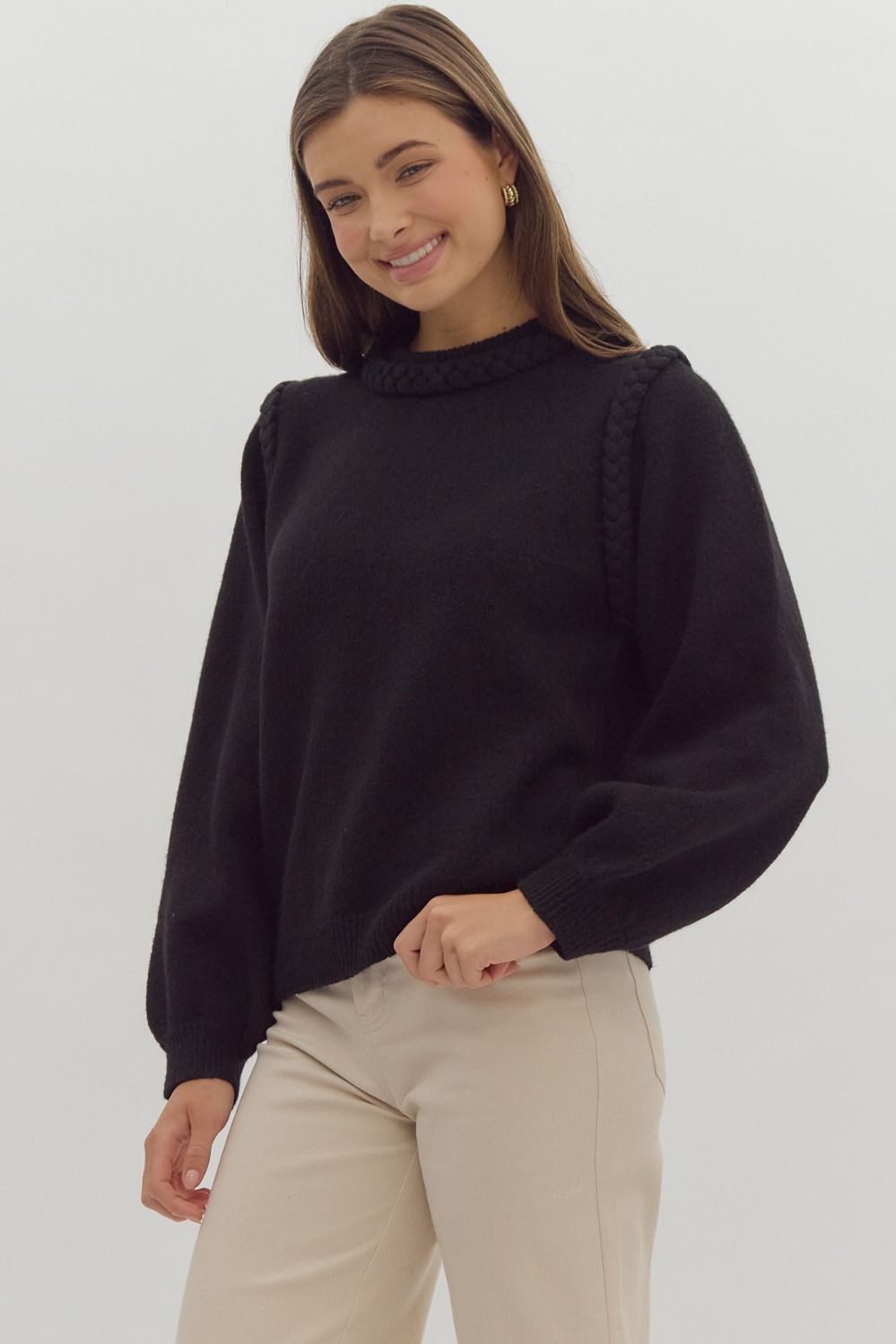 Carri Black Braid Detail Sweater