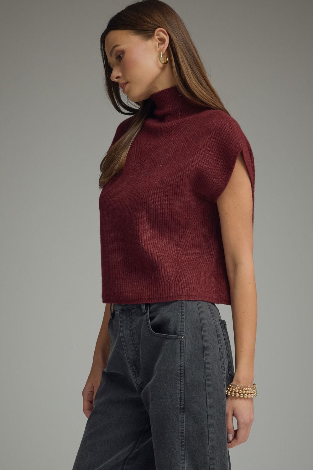 Parison Merlot Ribbed Knit Top