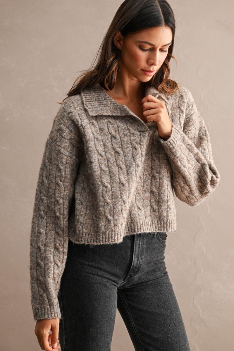 Nataline Mocha Cableknit Crop Sweater