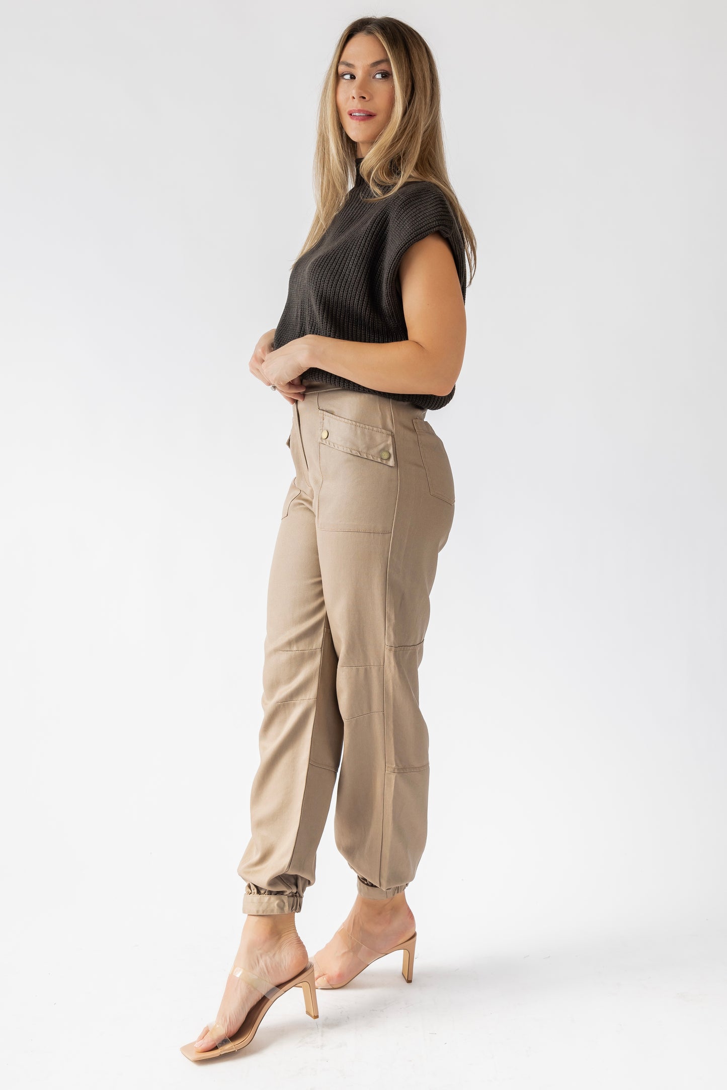 Dane Taupe Coated Cargo Pants