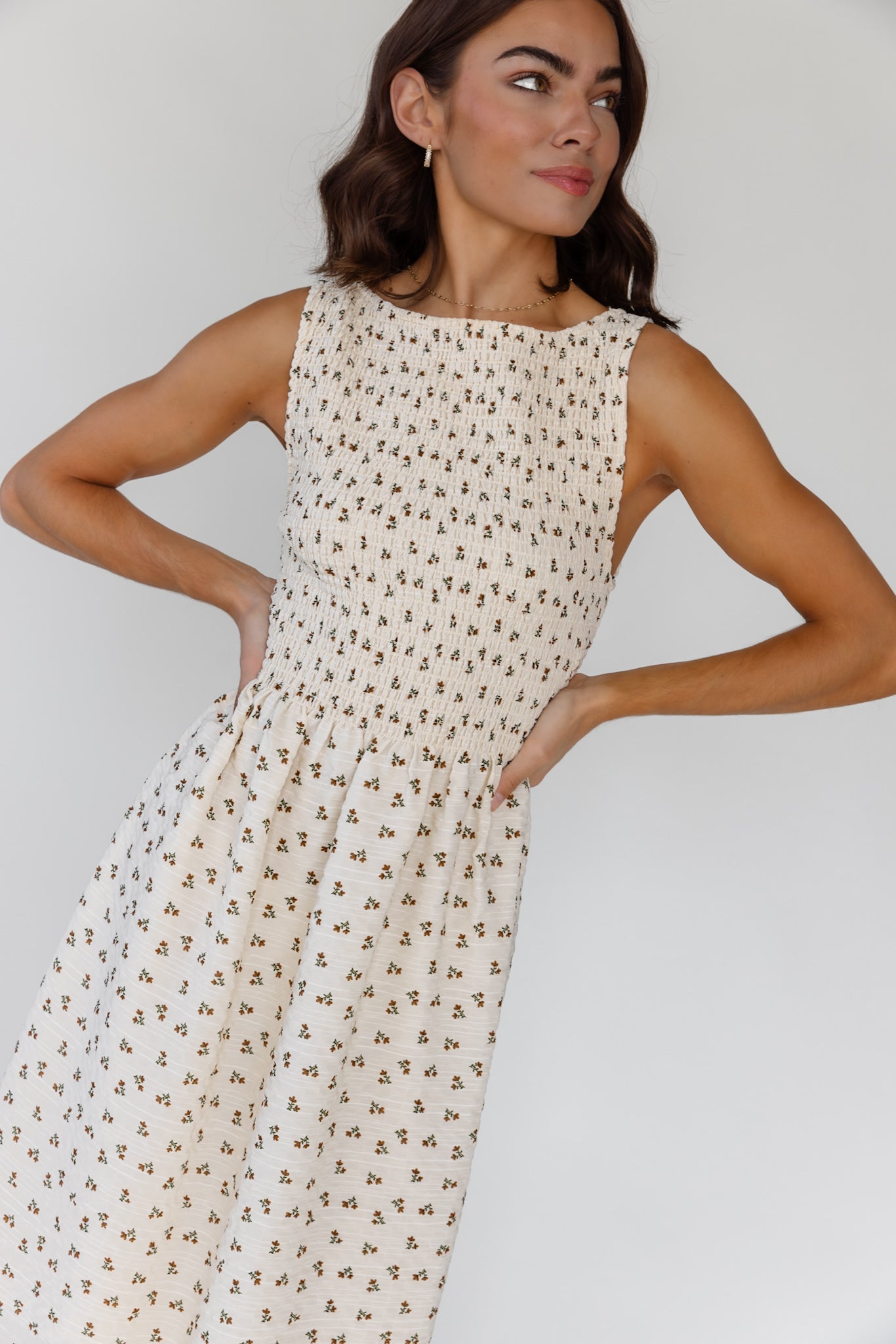 Fable Cream Floral Midi Dress