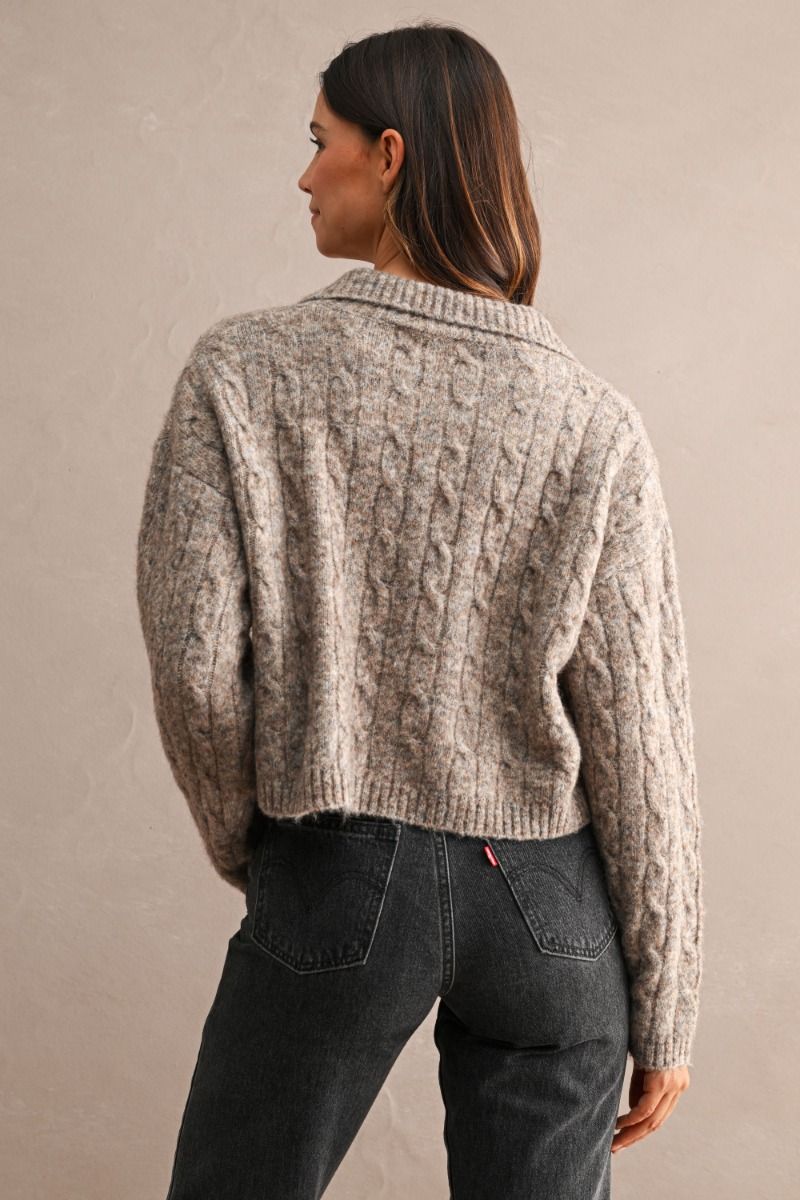 Nataline Mocha Cableknit Crop Sweater