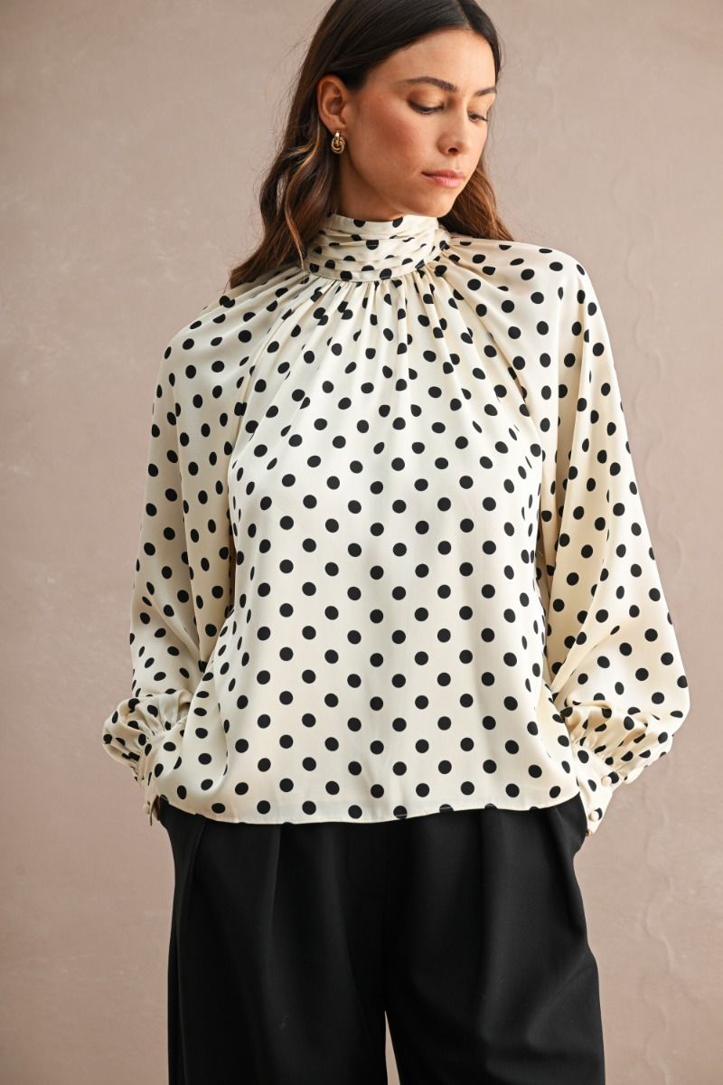 Lianna Cream Polka Dot Blouse