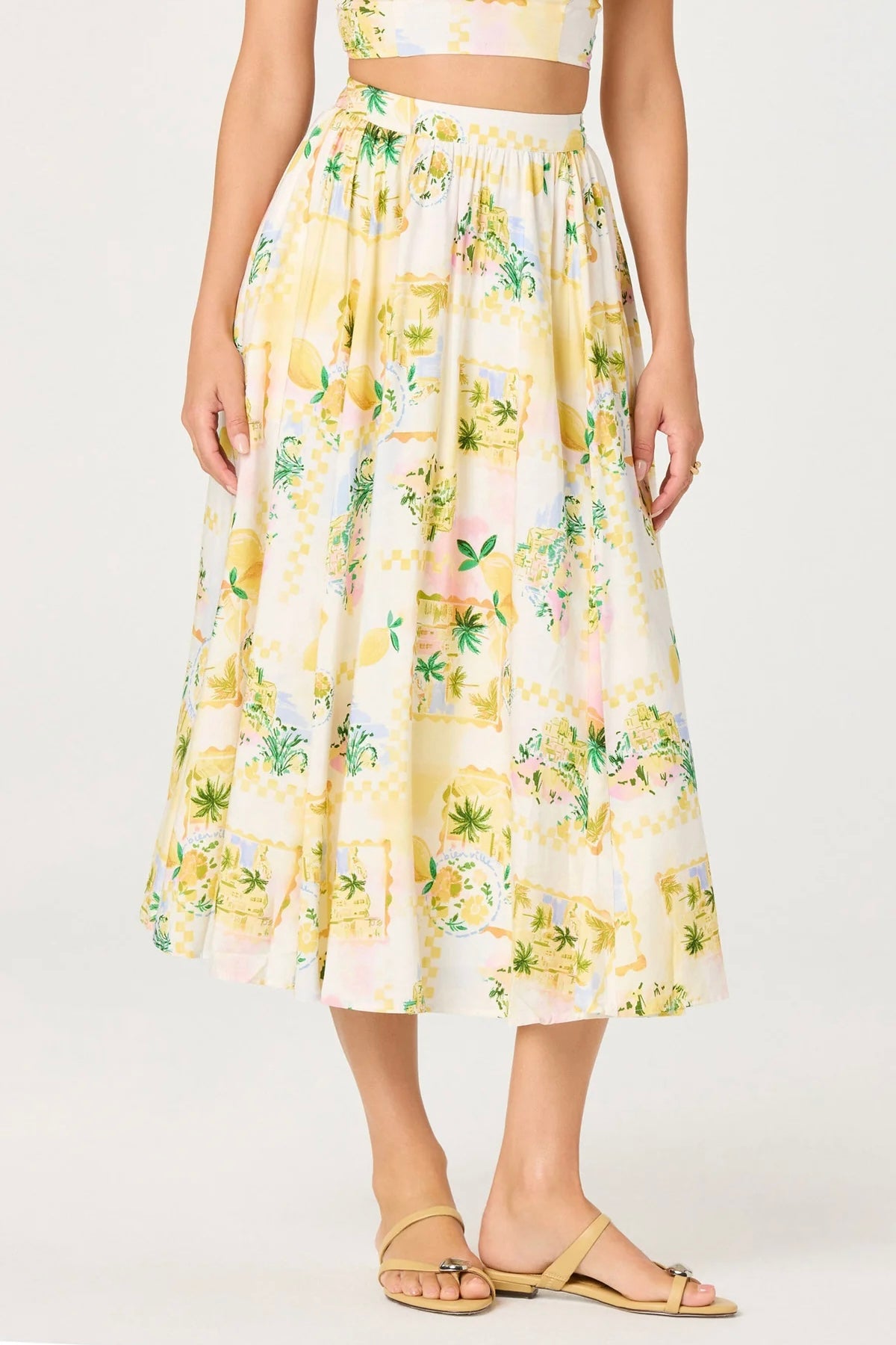 Kaleigh Ivory Lemon Print Midi Skirt