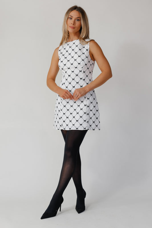 Carmine Ivory Bow Pattern Tweed Dress