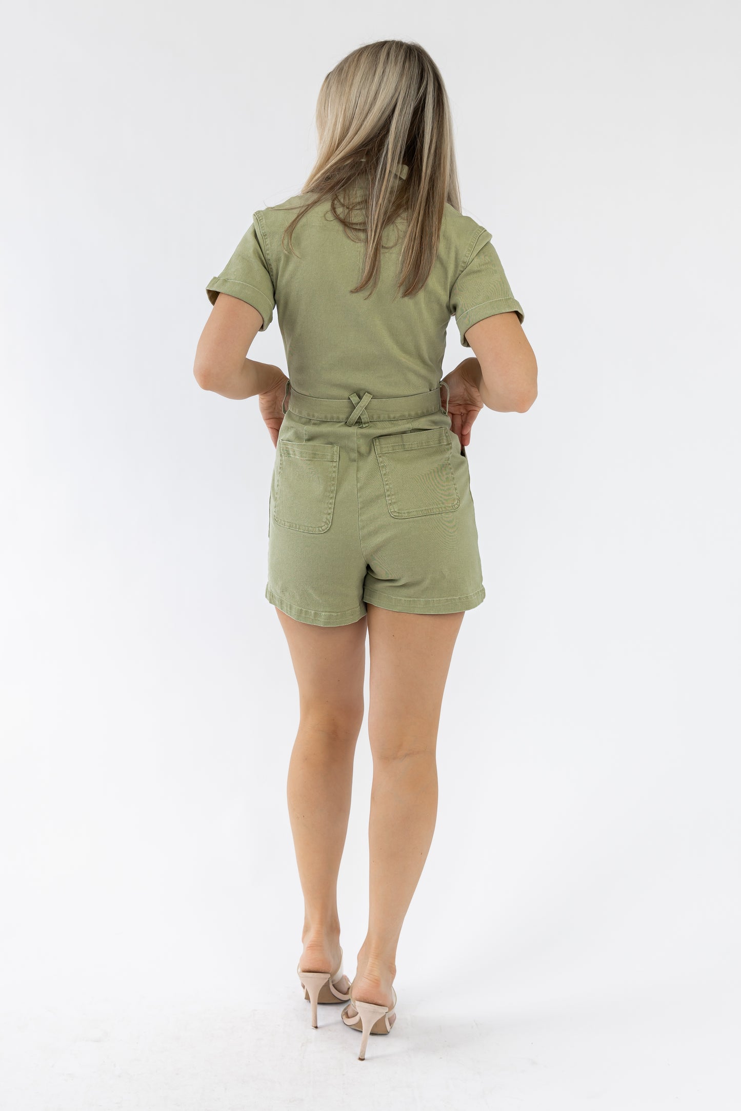 Maria Sage Washed Utility Romper