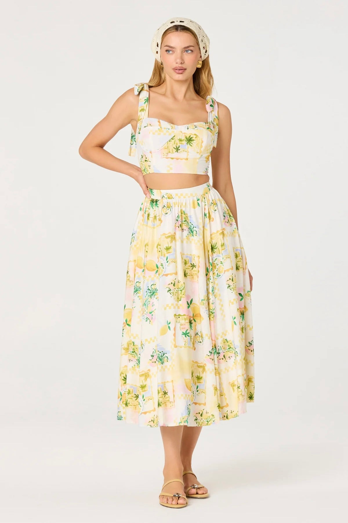 Kaleigh Ivory Lemon Print Midi Skirt
