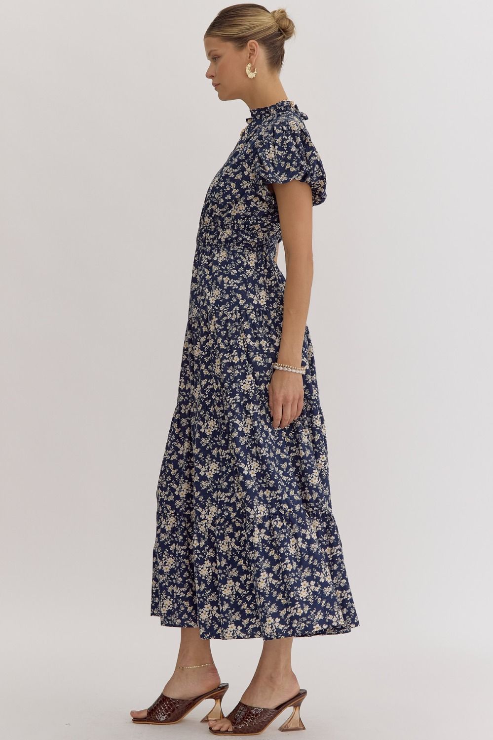 Nala Navy Floral Midi Dress