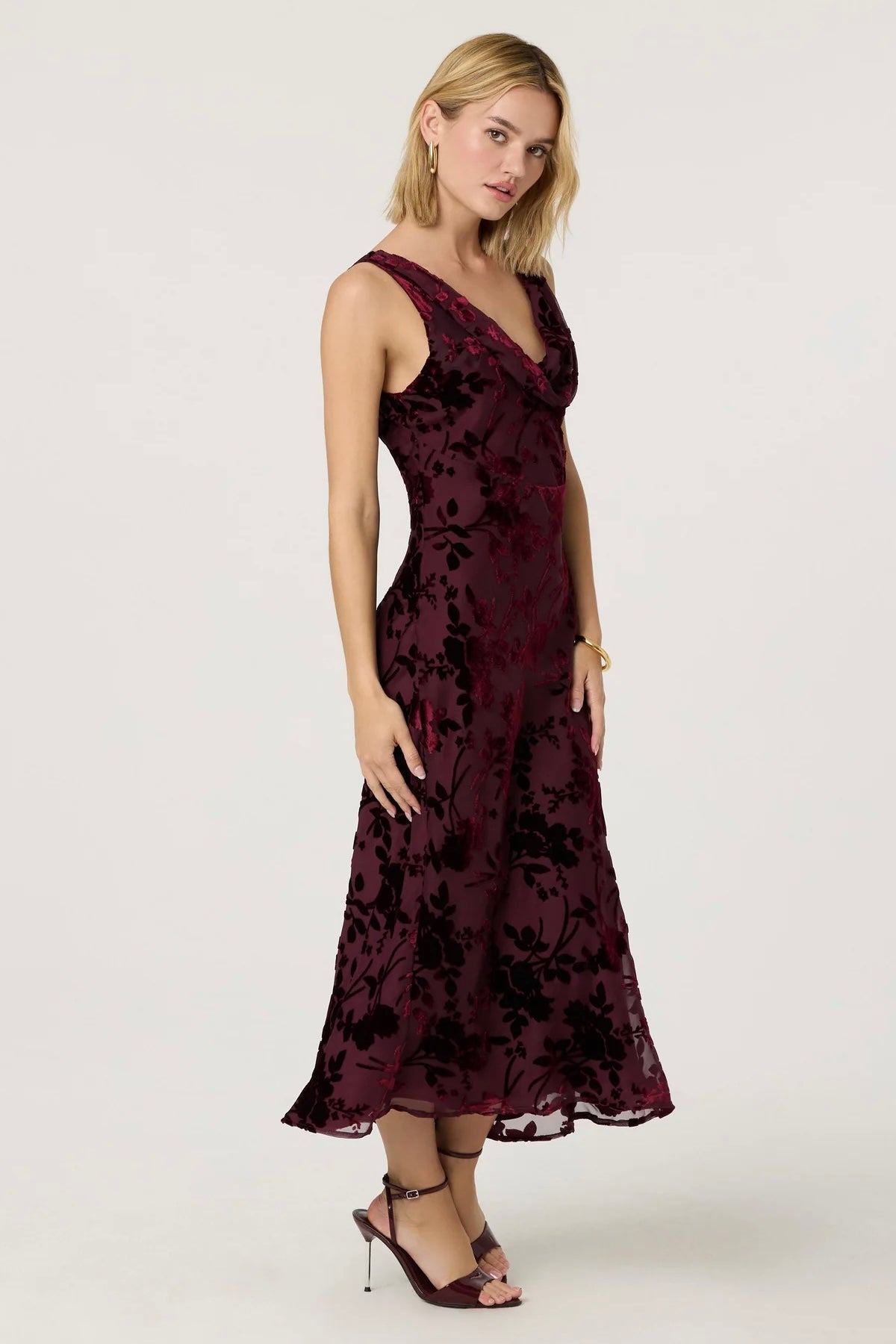 Floris Burgundy Burnout Floral Dress - FINAL SALE