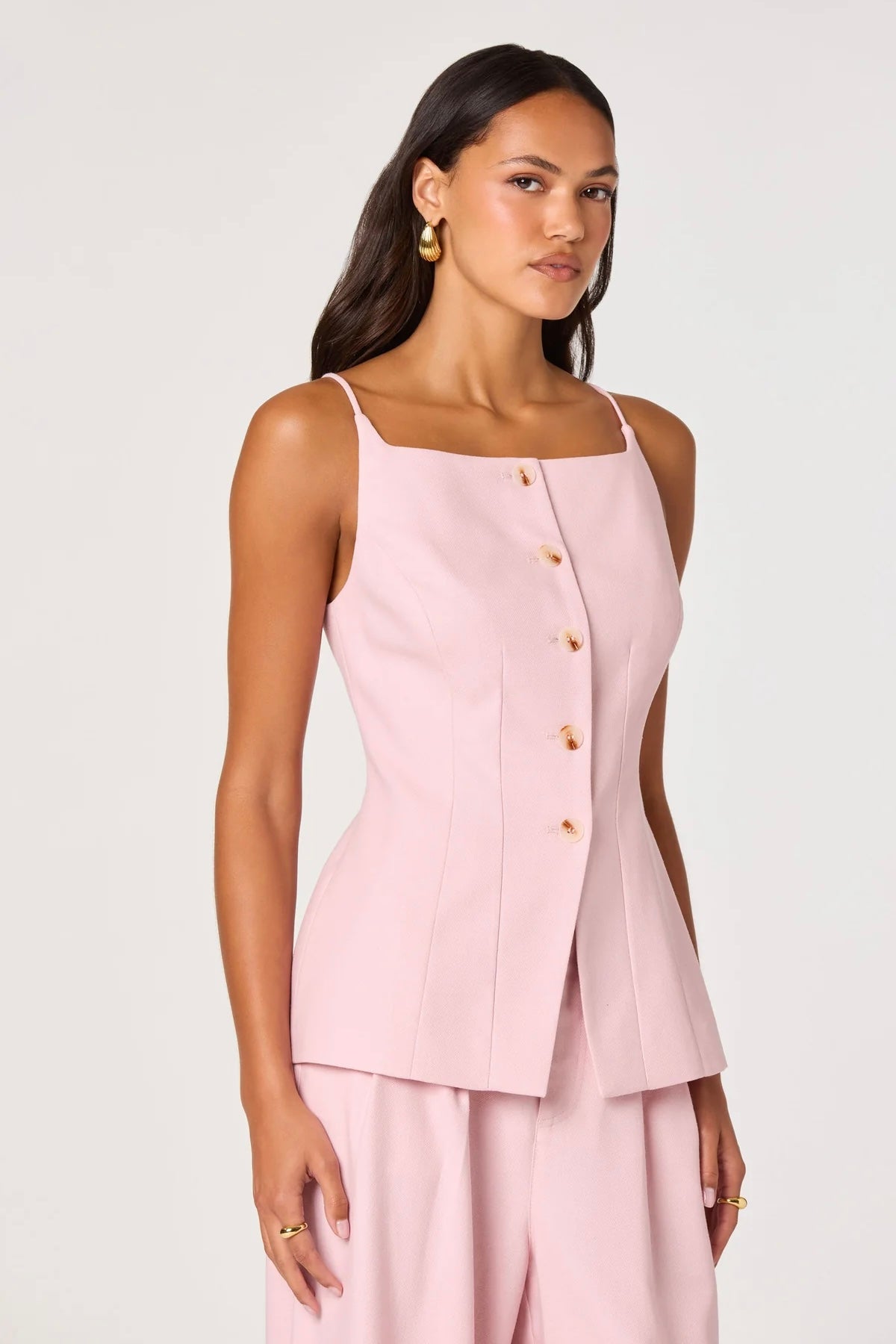 Neha Pink Linen Button Front Top