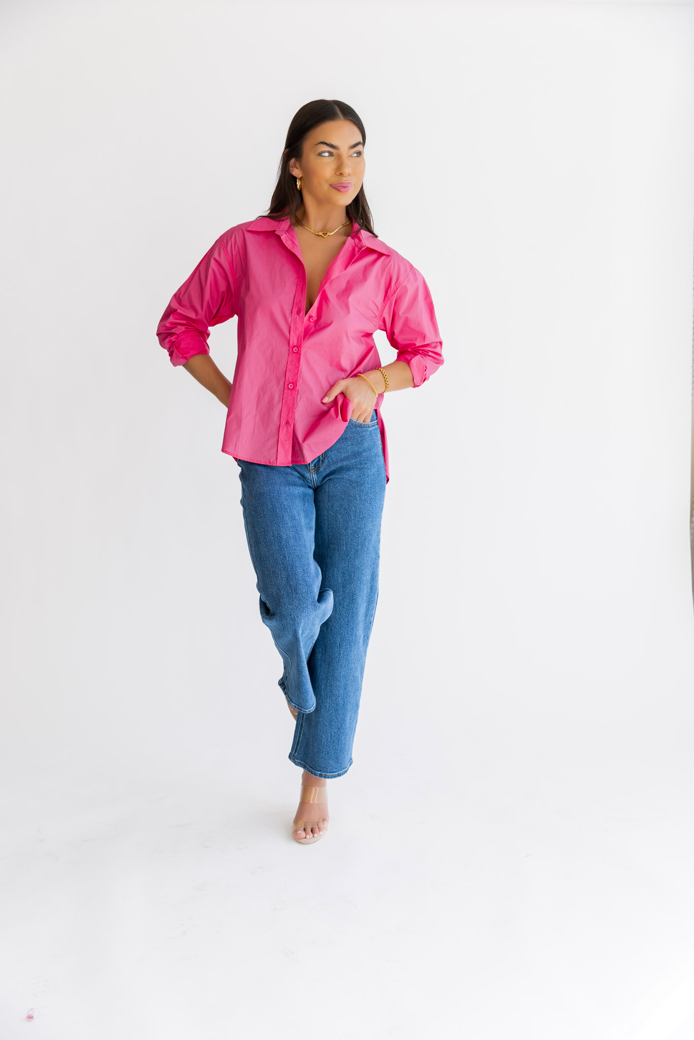 Selenia Pink Poplin Button Down Shirt - FINAL SALE