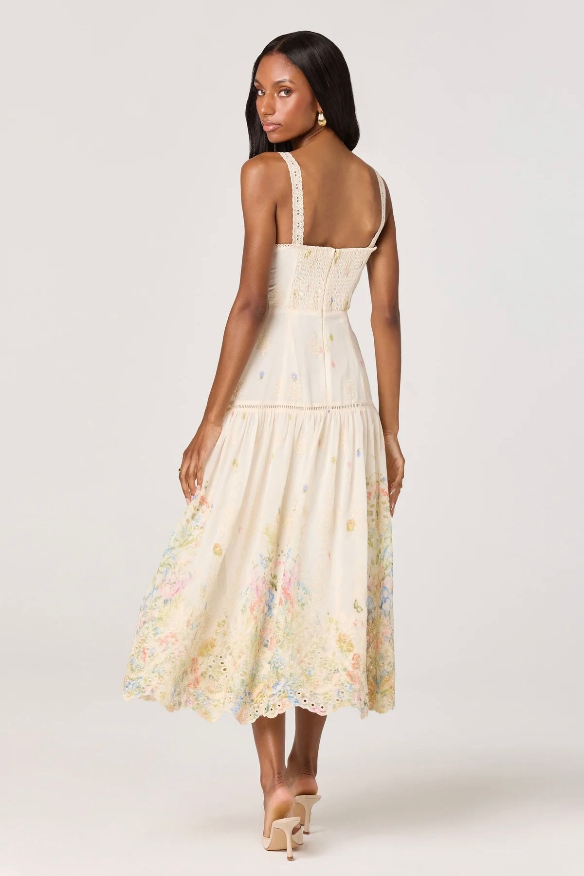 Pellagia Ivory Floral Eyelet Midi Dress