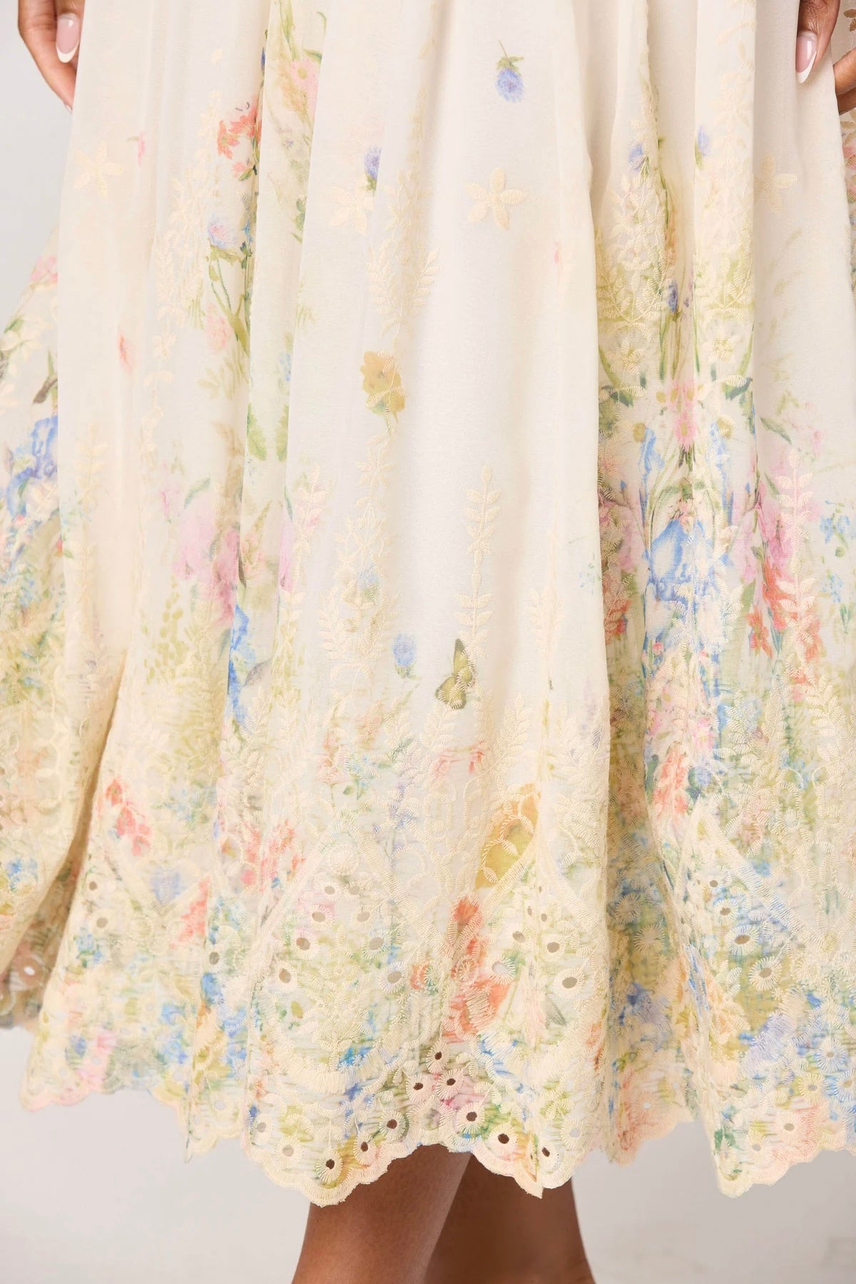 Pellagia Ivory Floral Eyelet Midi Dress