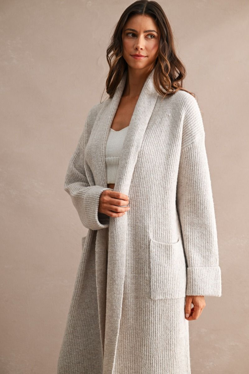 Melissa Taupe Ribbed Long Cardigan