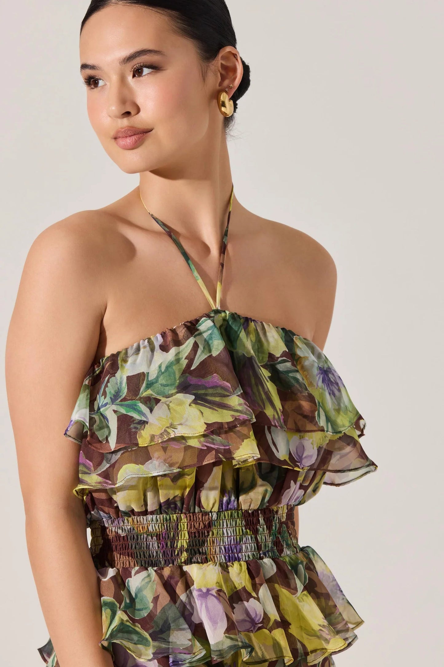 Elena Brown Halter Maxi Dress