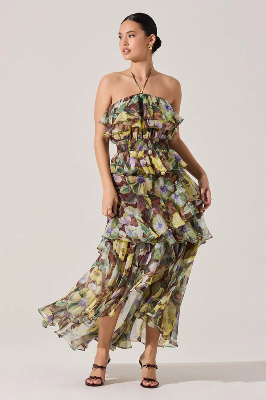 Elena Brown Halter Maxi Dress