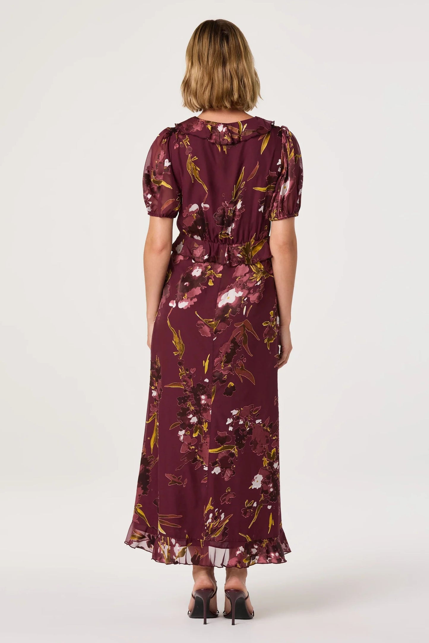 Bennet Wine Ruffle Midi Dress