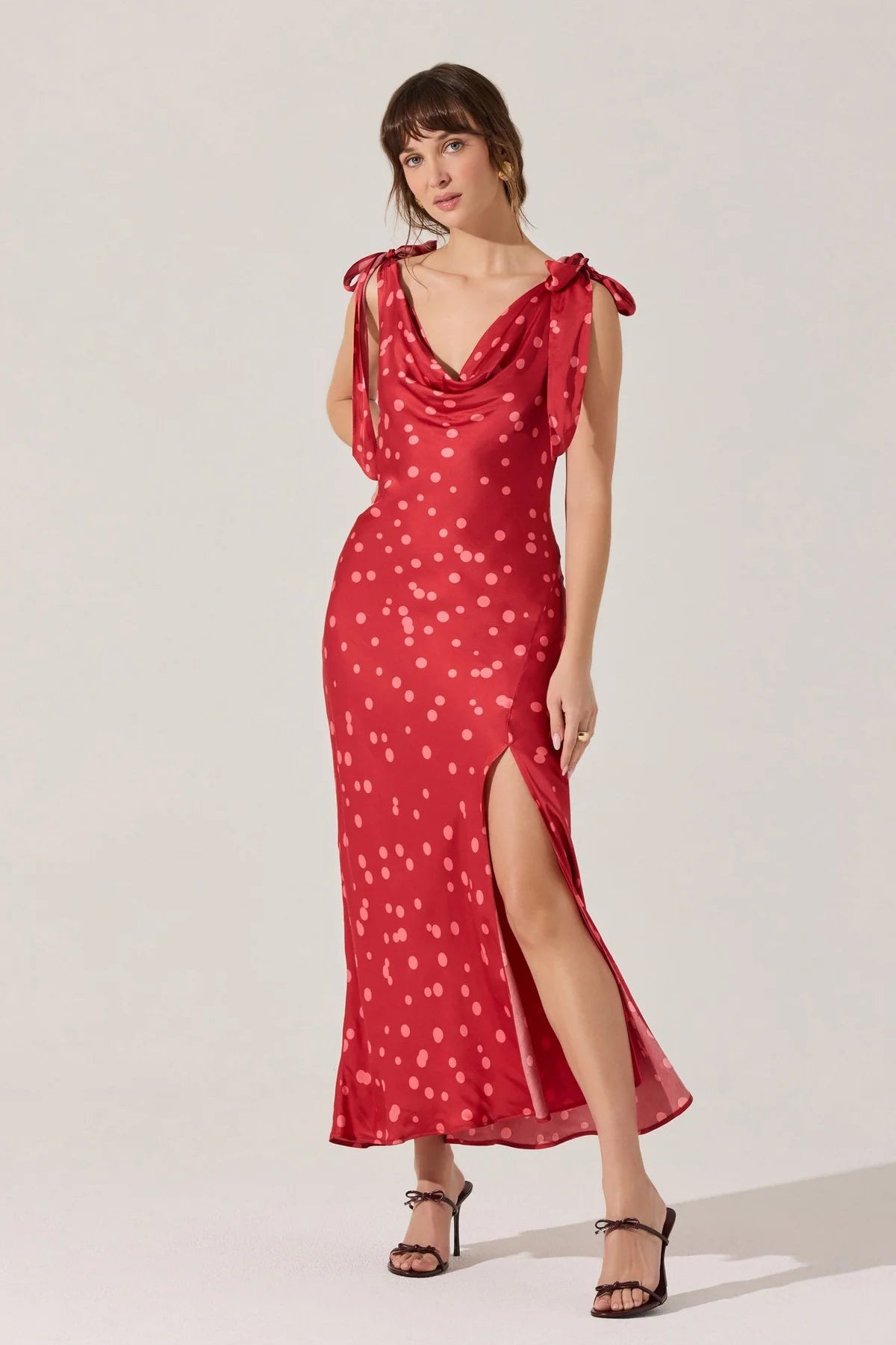 Allexina Red Polka Dot Midi Dress