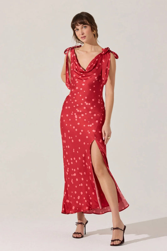 Allexina Red Polka Dot Midi Dress