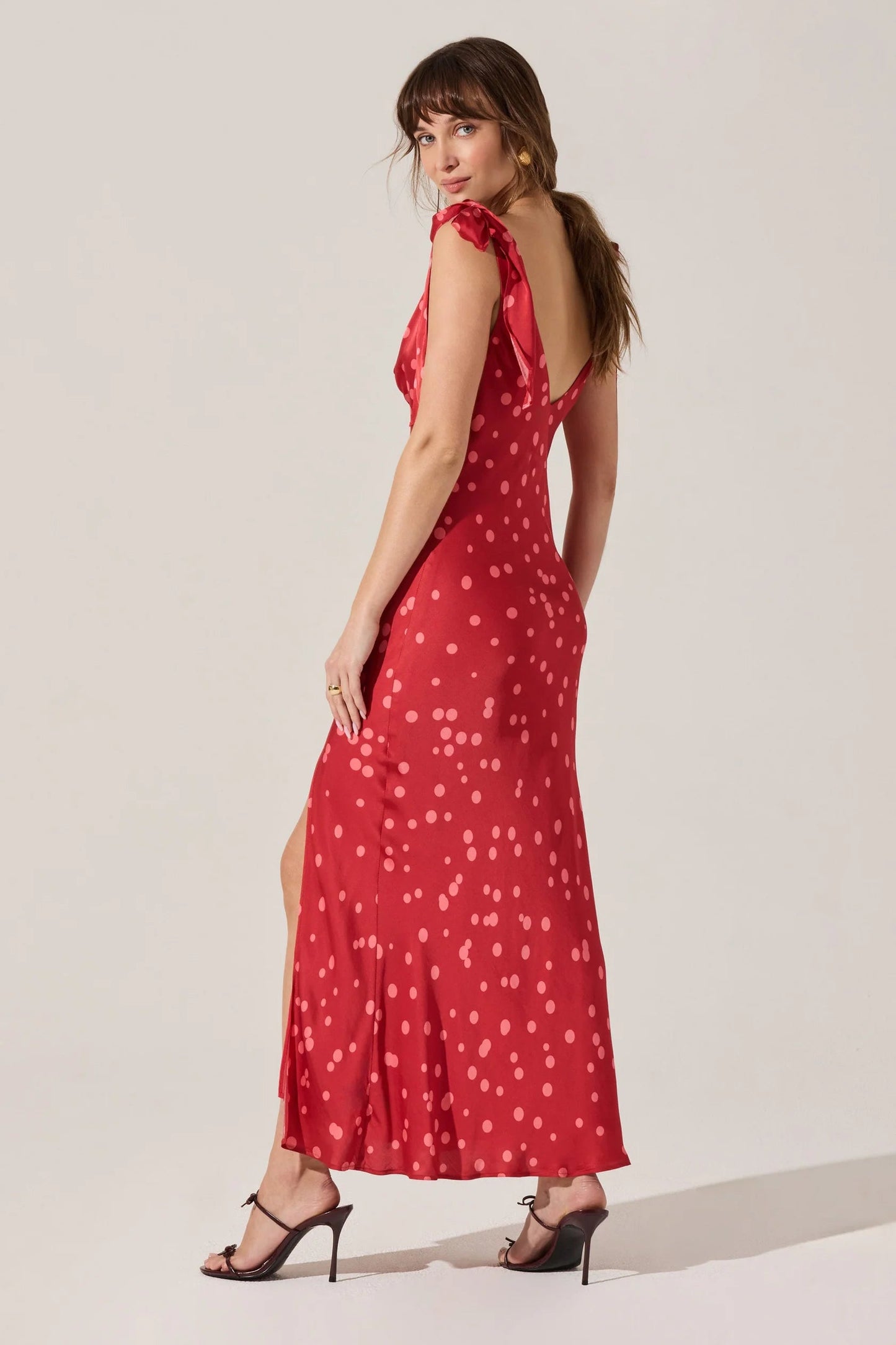 Allexina Red Polka Dot Midi Dress