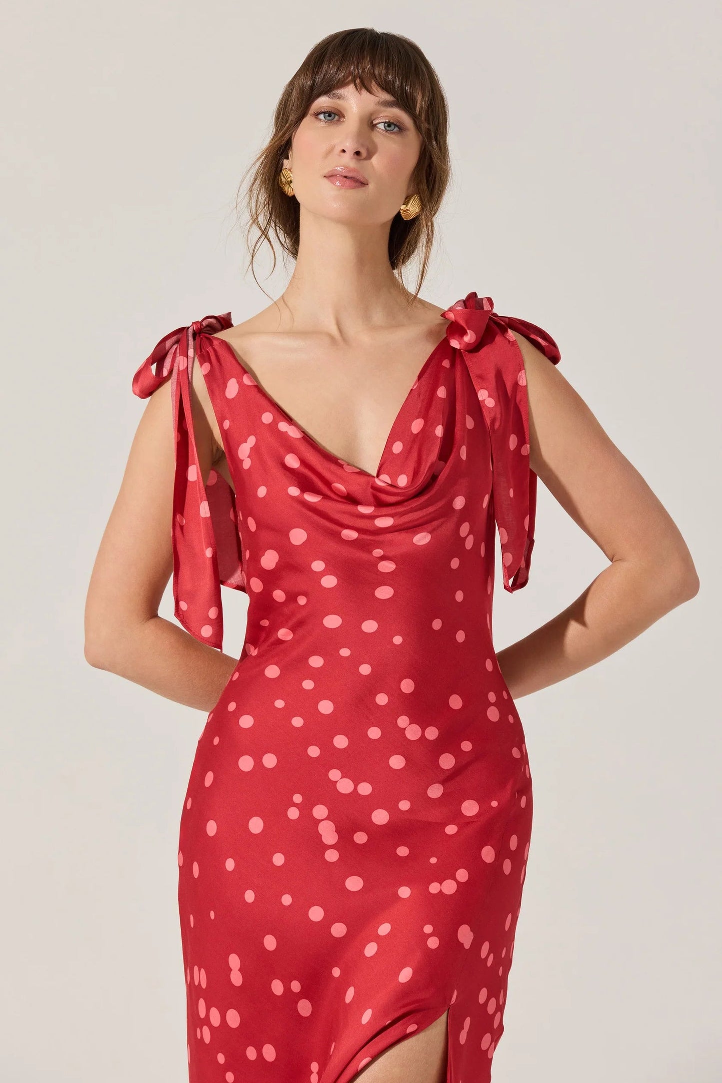 Allexina Red Polka Dot Midi Dress