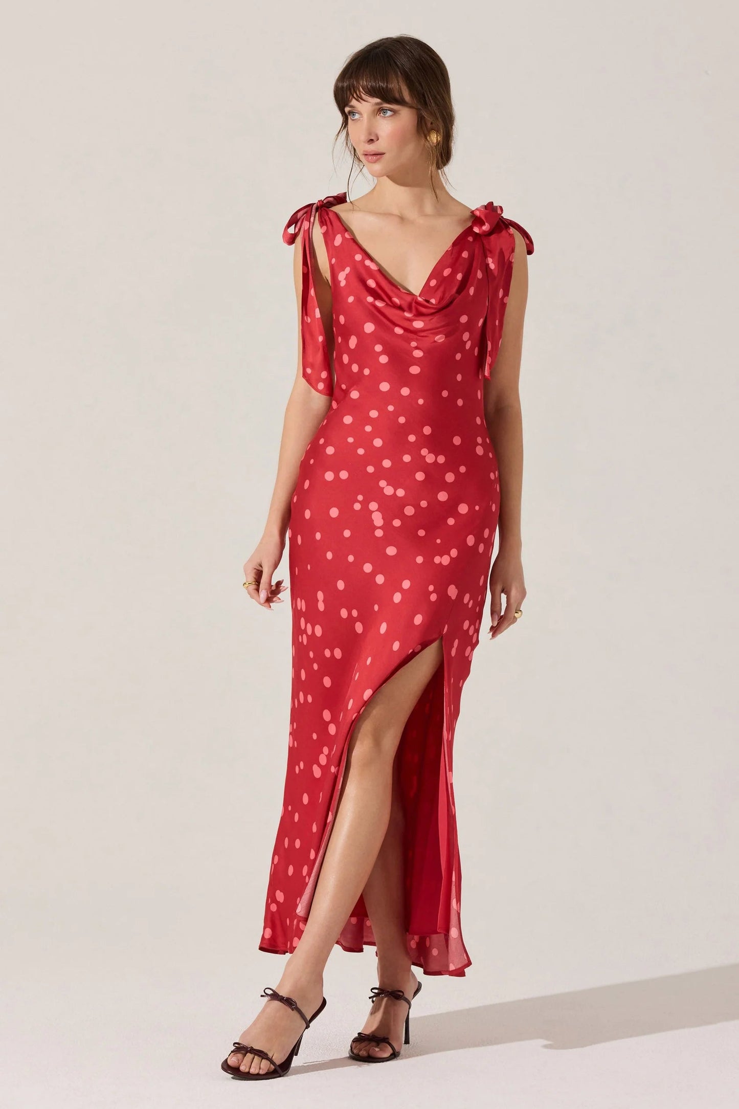 Allexina Red Polka Dot Midi Dress