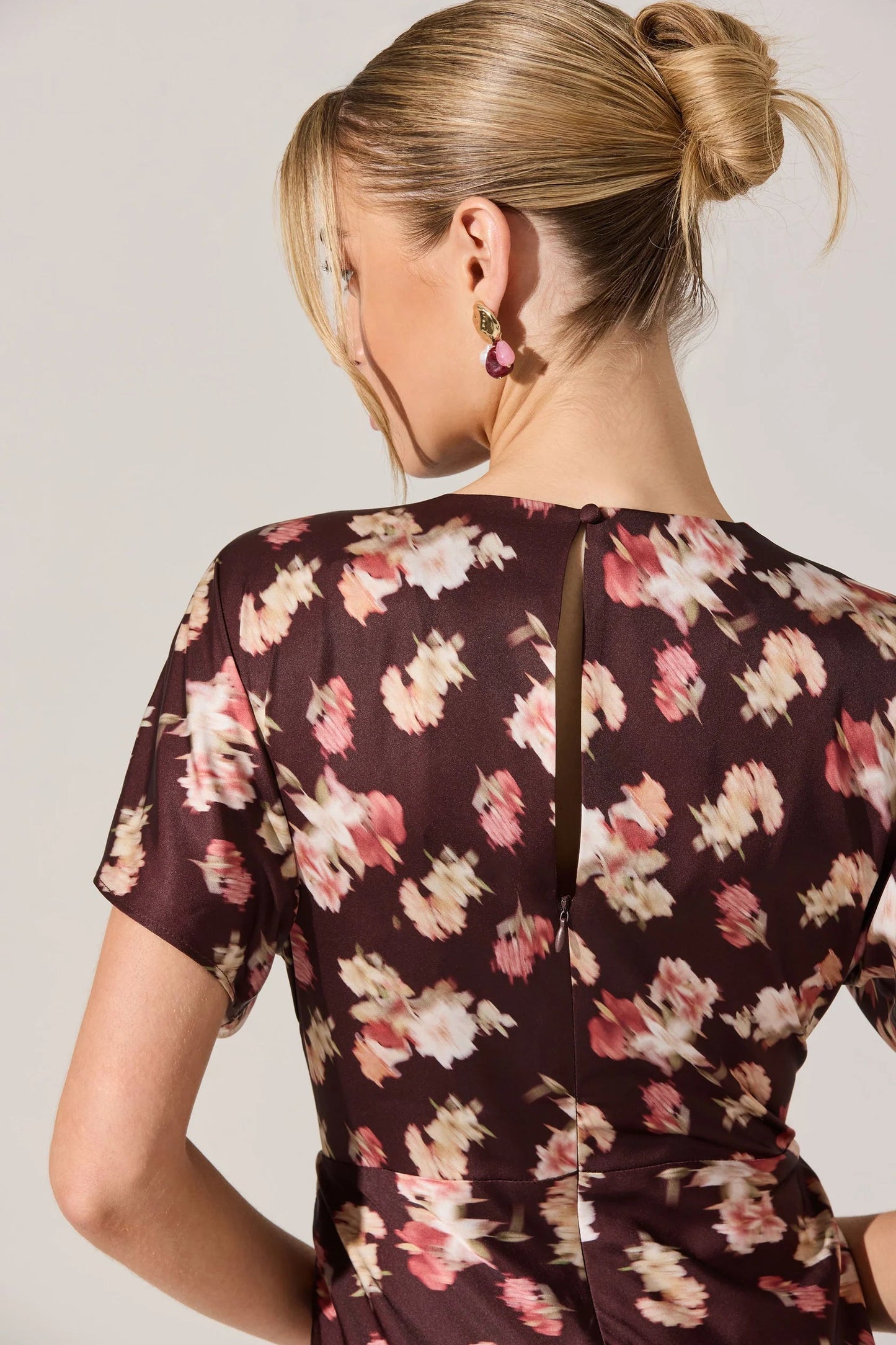 Talyha Brown Floral Satin Dress