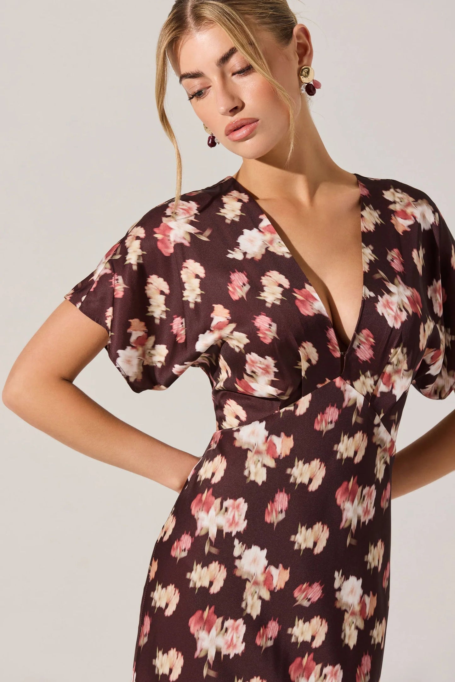 Talyha Brown Floral Satin Dress