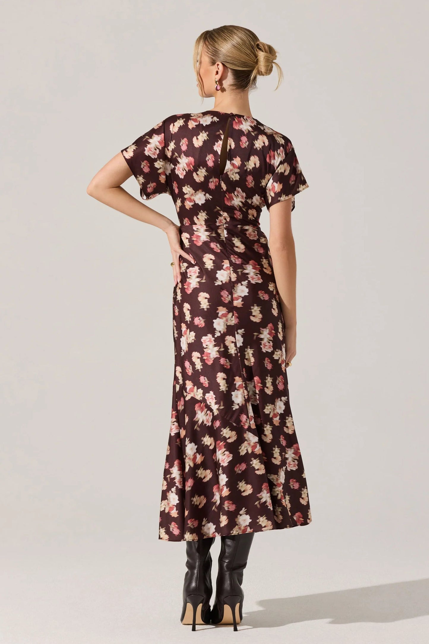 Talyha Brown Floral Satin Dress
