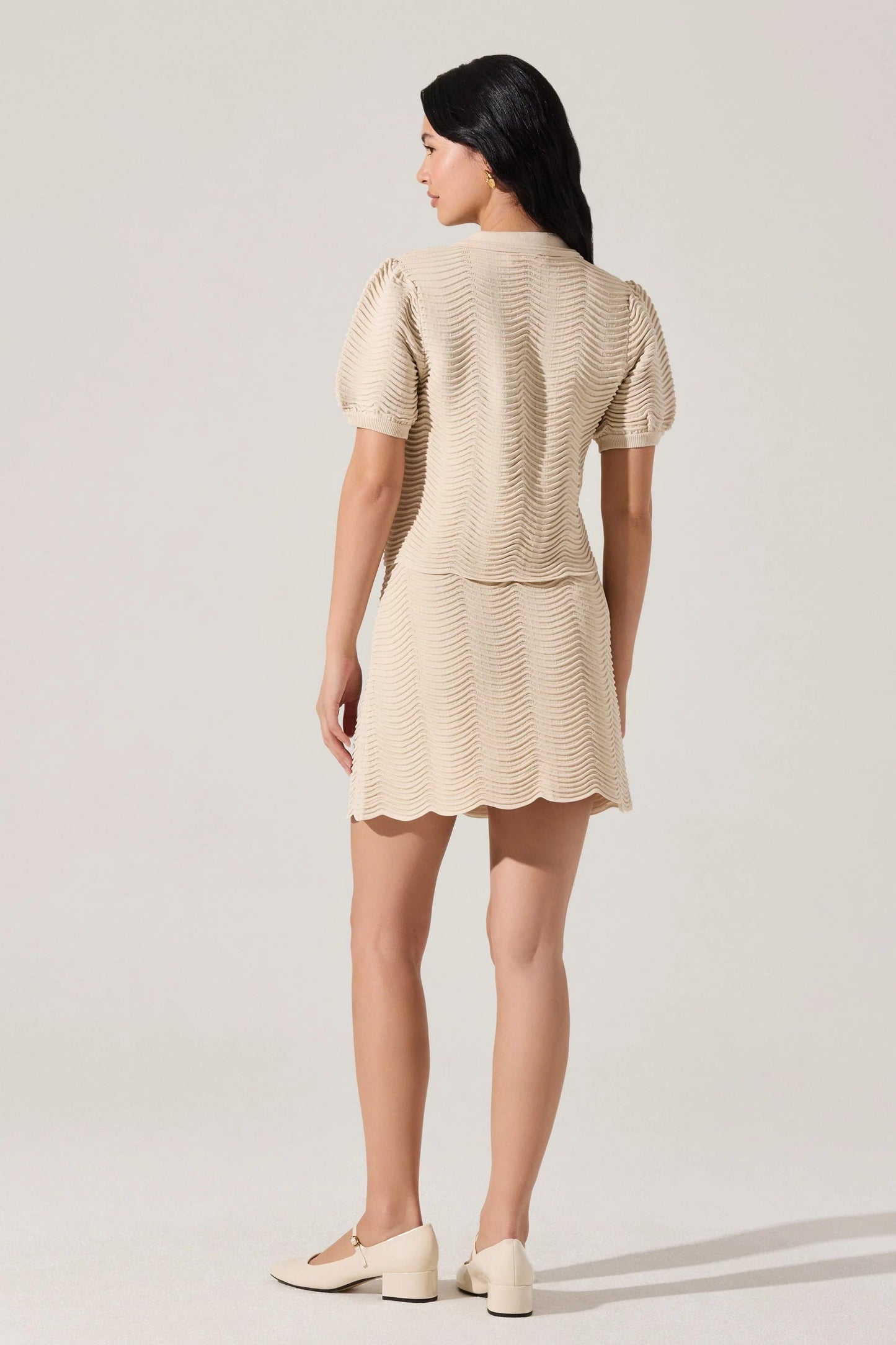 Perrine Cream Scallop Hem Mini Skirt