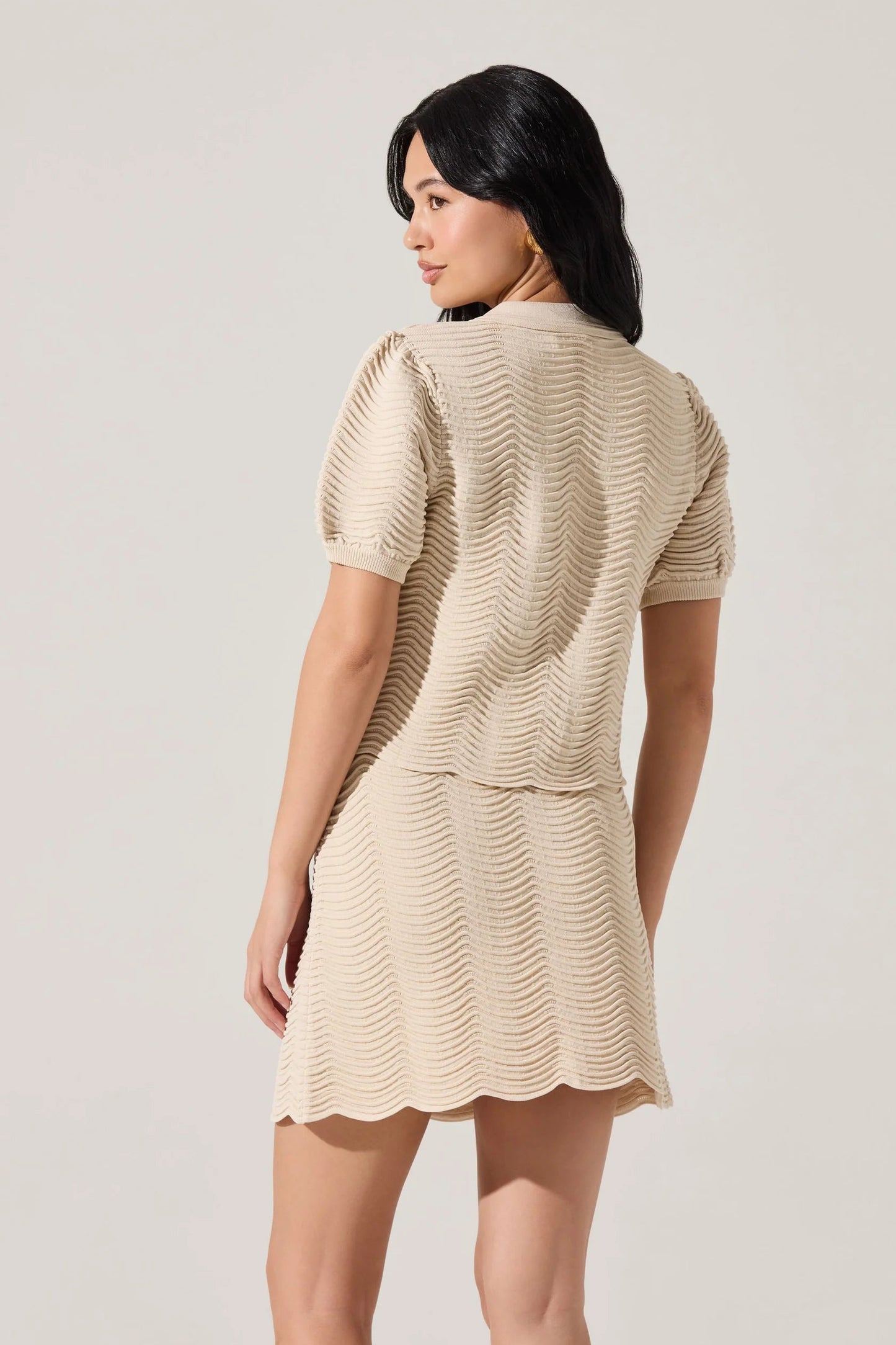 Perrine Cream Scallop Hem Cardigan Top