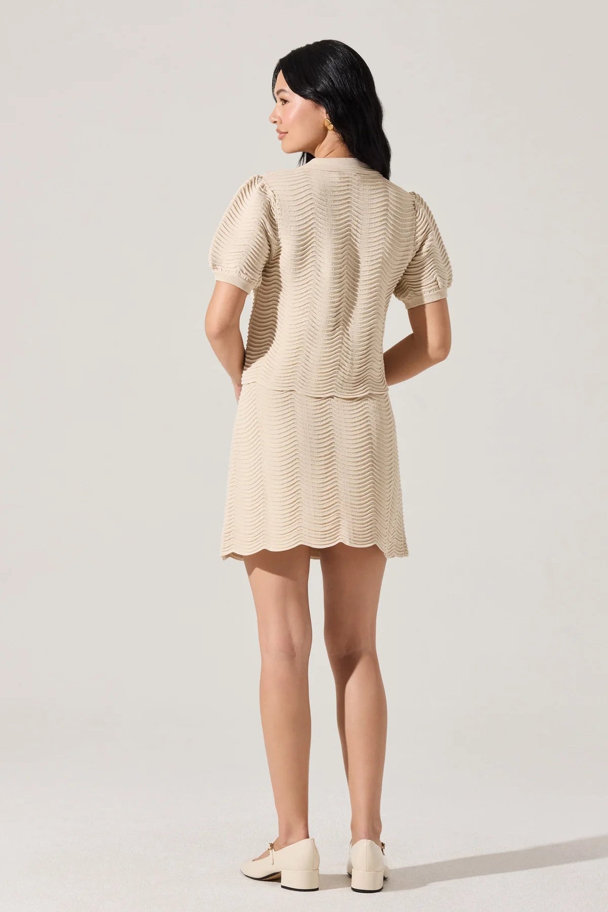 Perrine Cream Scallop Hem Cardigan Top
