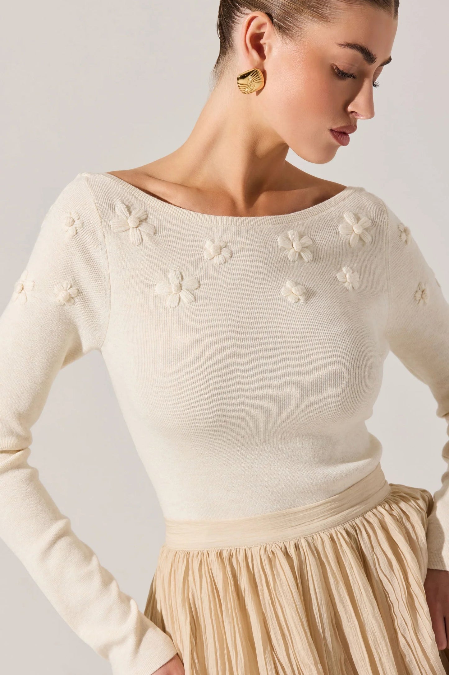 Bluma Ivory Embroidered Boatneck Sweater