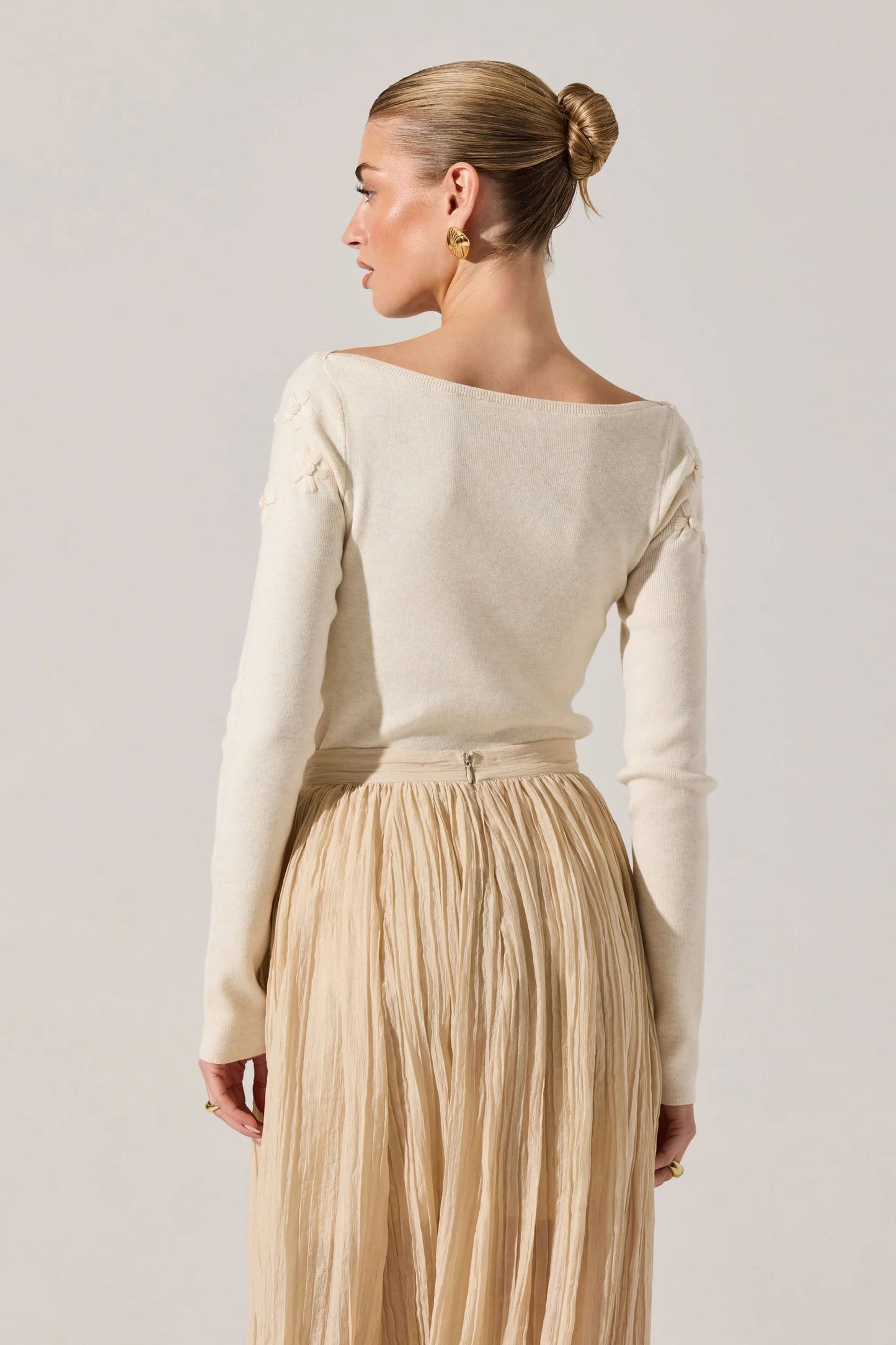Bluma Ivory Embroidered Boatneck Sweater