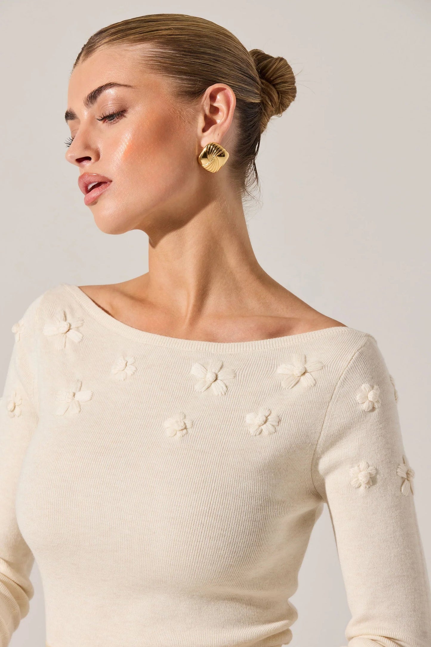 Bluma Ivory Embroidered Boatneck Sweater