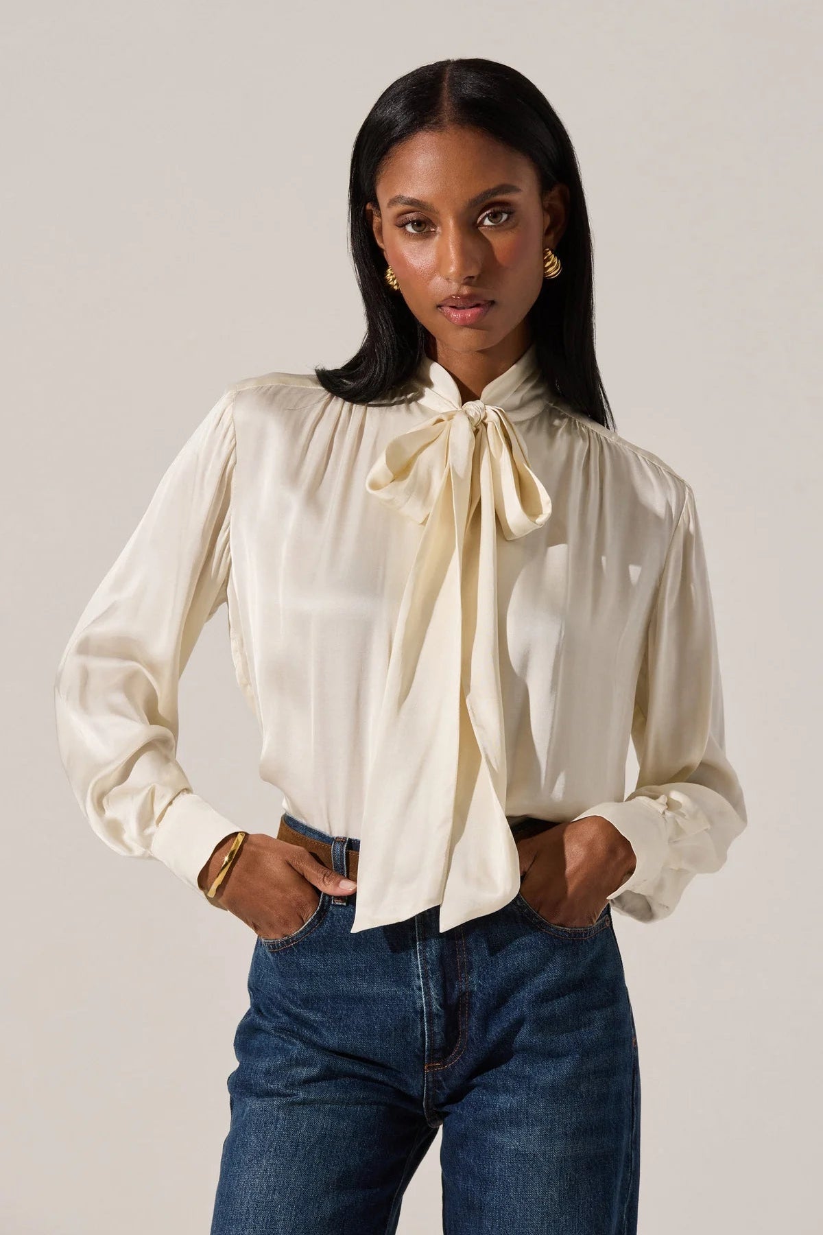Mabry Cream Satin Tie Top