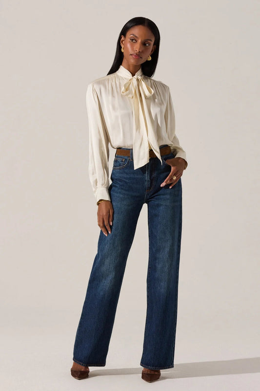 Mabry Cream Satin Tie Top