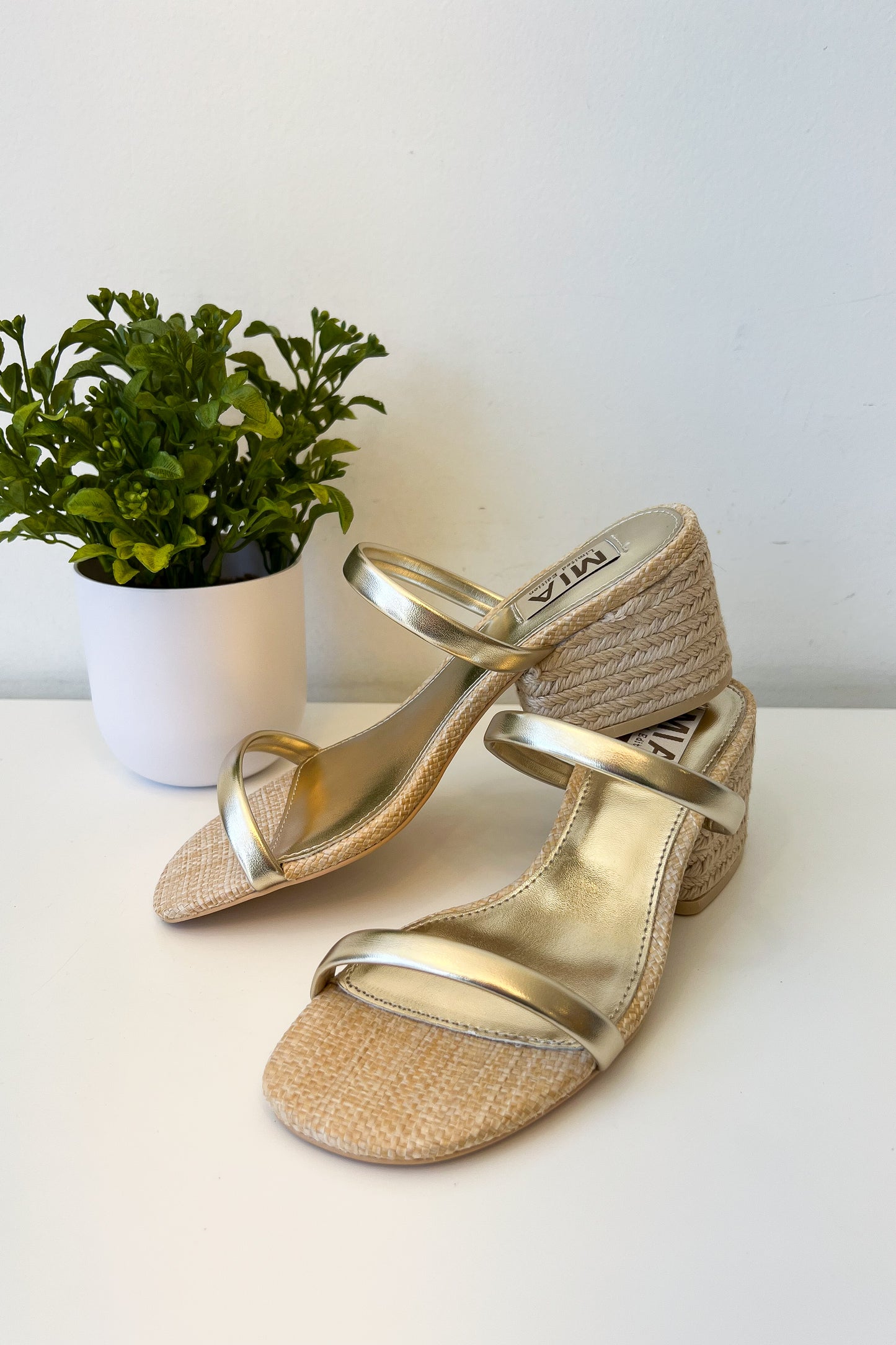 Elsie Gold Double Strap Block Heel