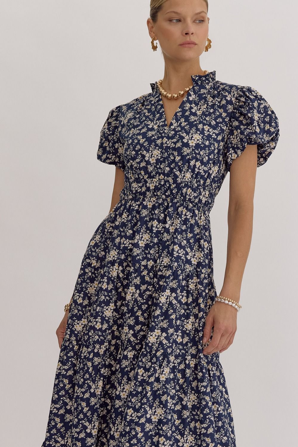 Nala Navy Floral Midi Dress