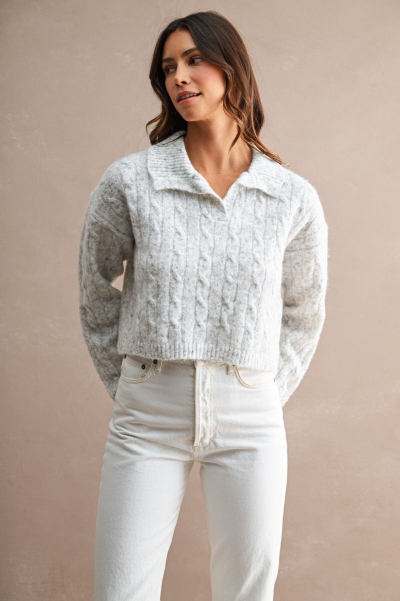 Nataline Grey Cableknit Crop Sweater