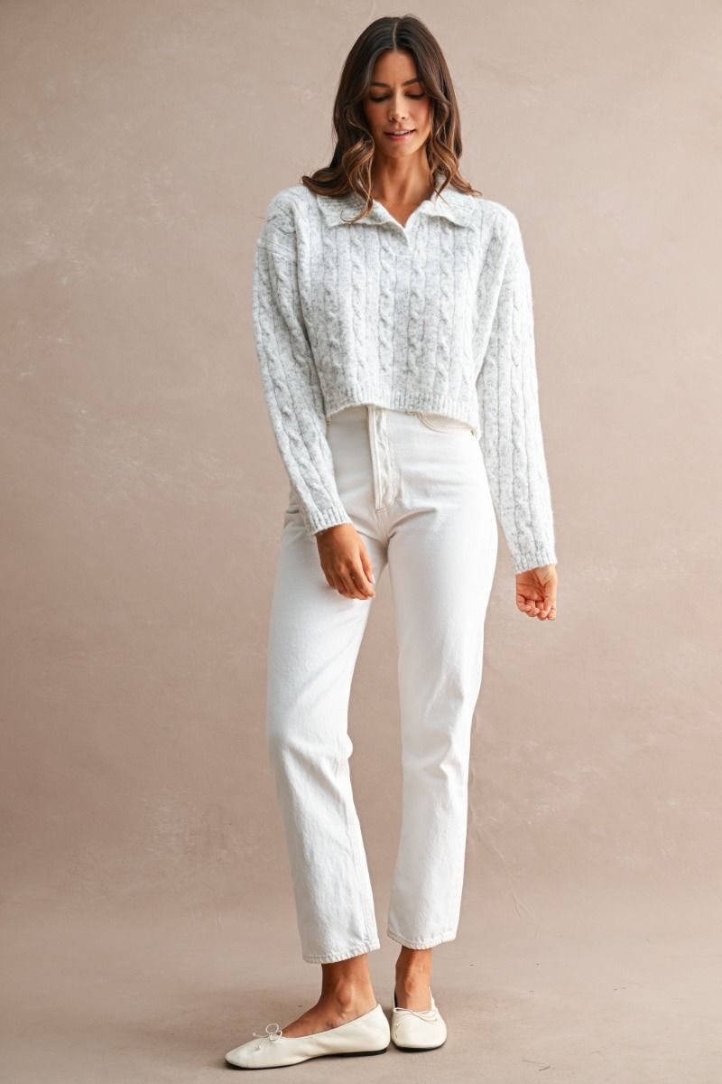 Nataline Grey Cableknit Crop Sweater