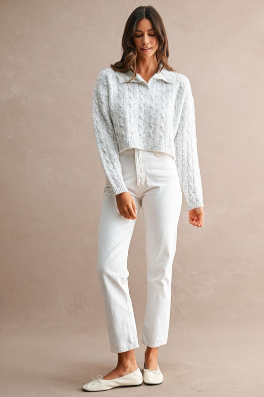 Nataline Grey Cableknit Crop Sweater