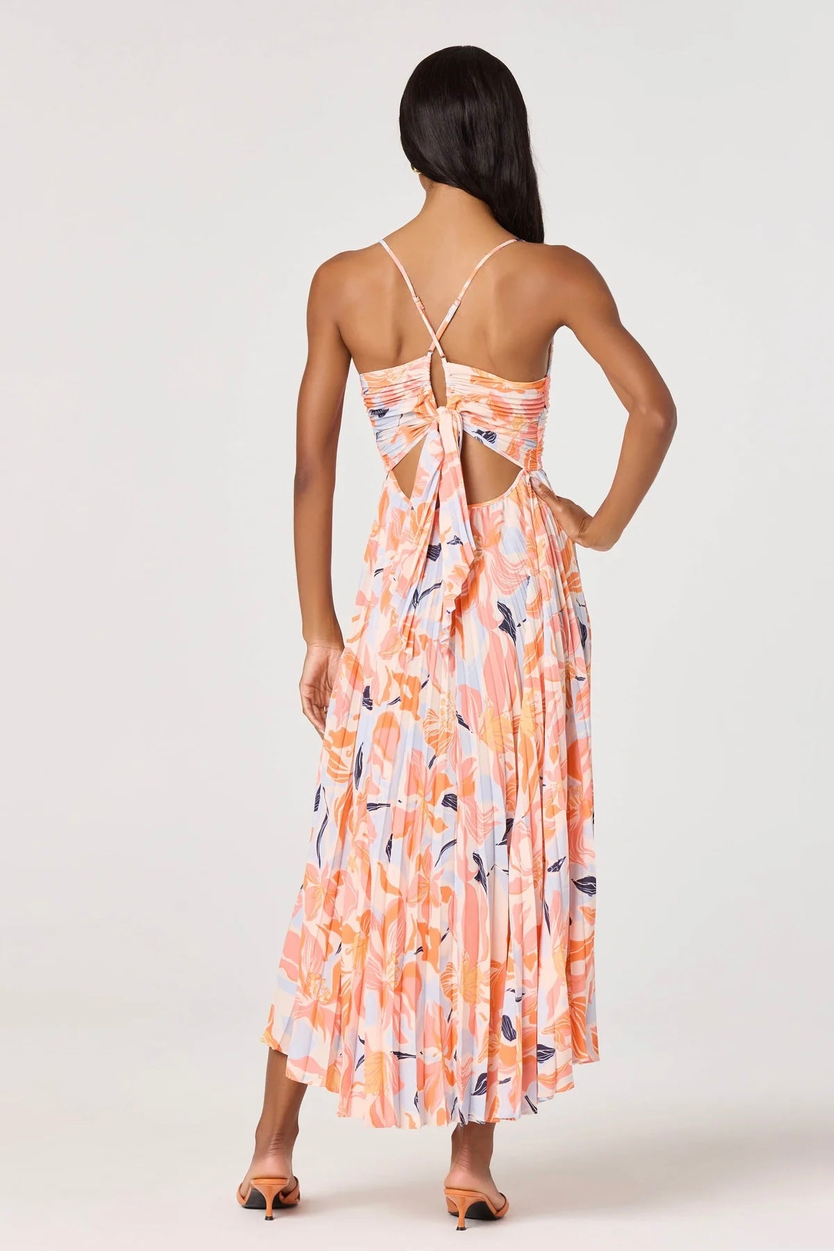 Blythe Orange Floral Midi Dress