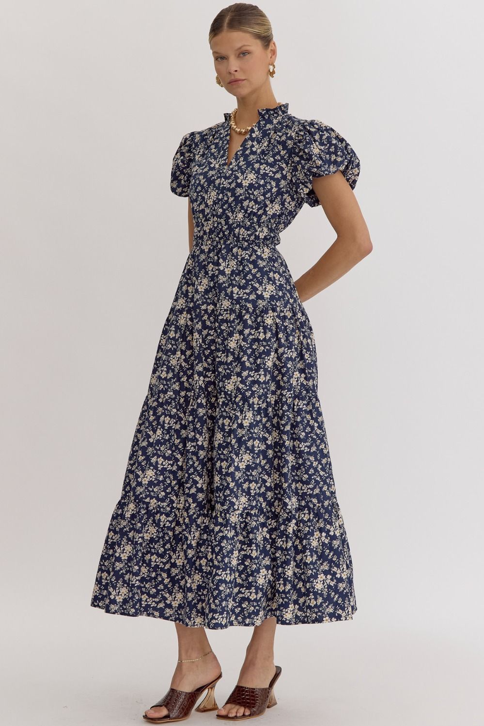 Nala Navy Floral Midi Dress