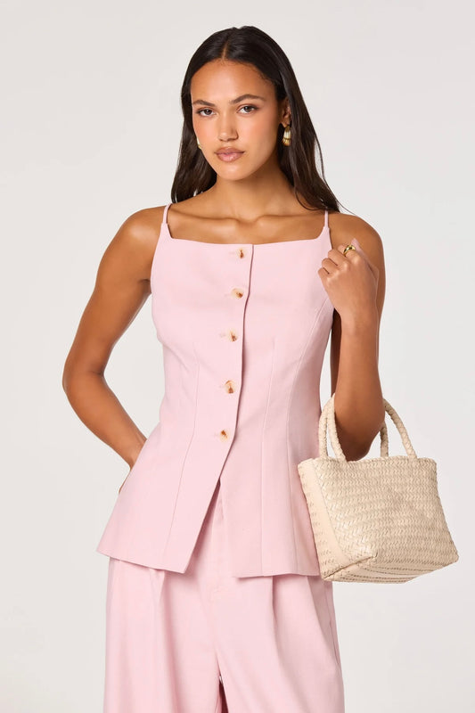 Neha Pink Linen Button Front Top