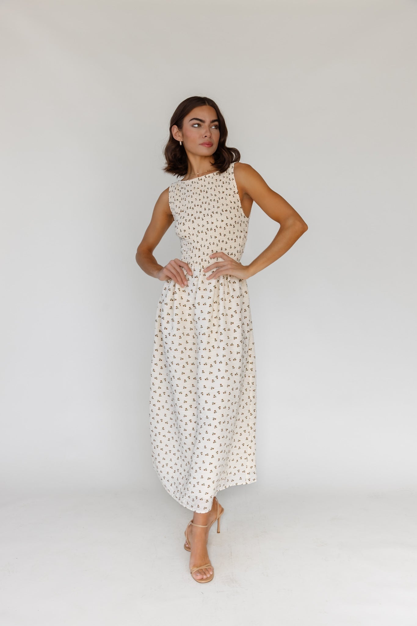 Fable Cream Floral Midi Dress