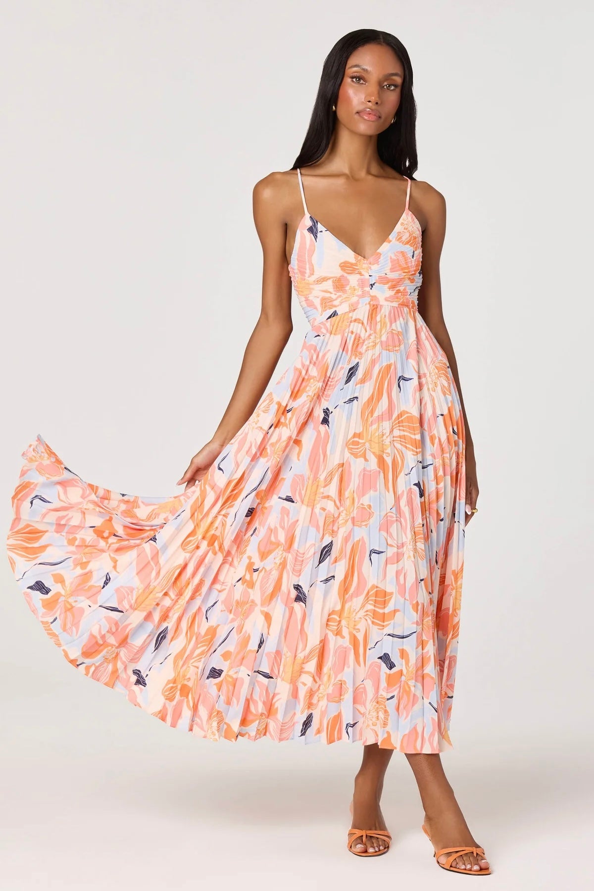 Blythe Orange Floral Midi Dress